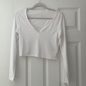 LULULEMON, SIZE 6, CROP HENLEY LONG SLEEVE, WHITE